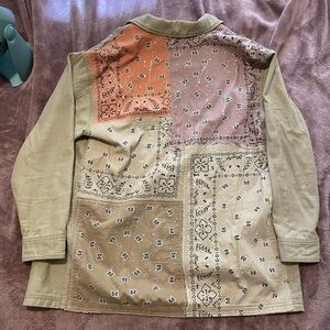 Free people distressed patchwork tan jacket